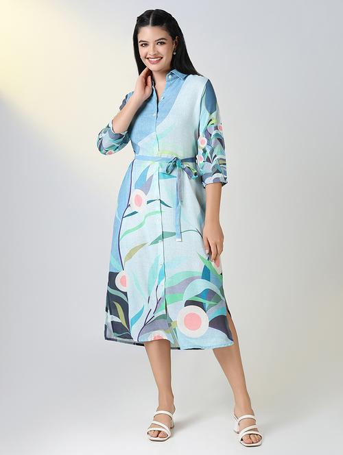 women printed three quarter sleeve shirt dress - 21721678 -  Standard Image - 0