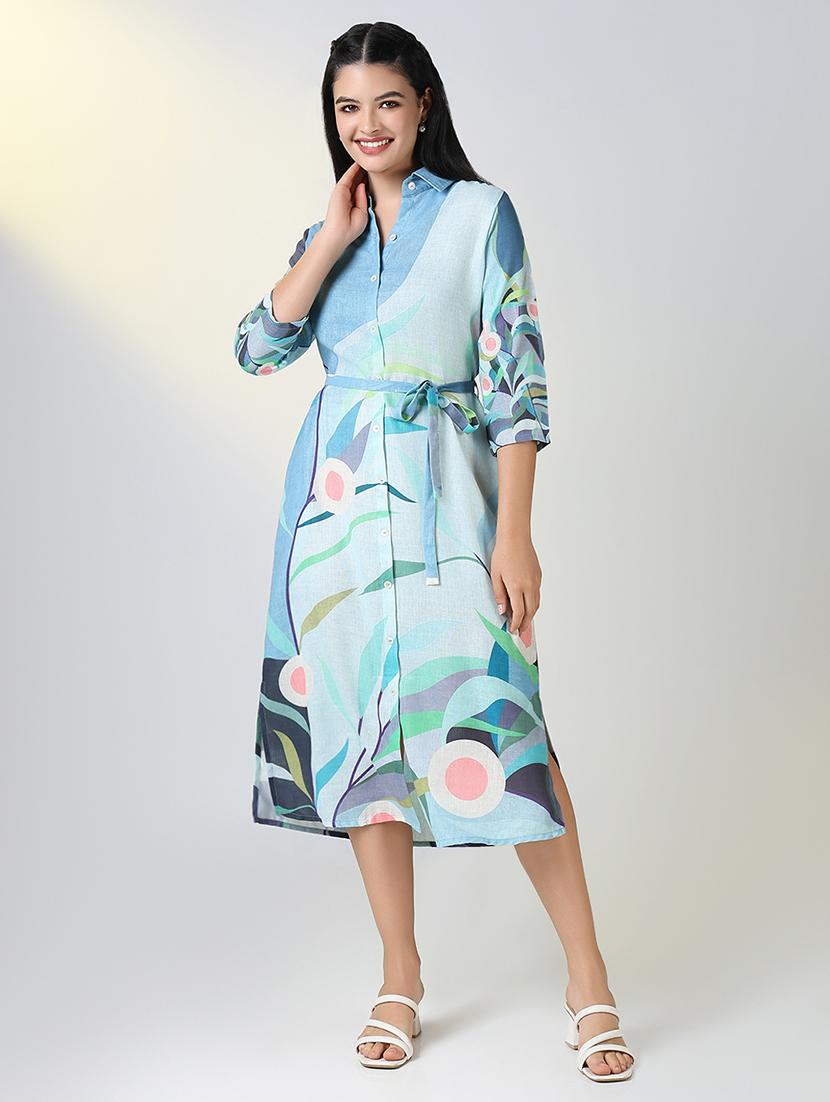 women printed three quarter sleeve shirt dress - 21721678 -  Zoom Image - 0