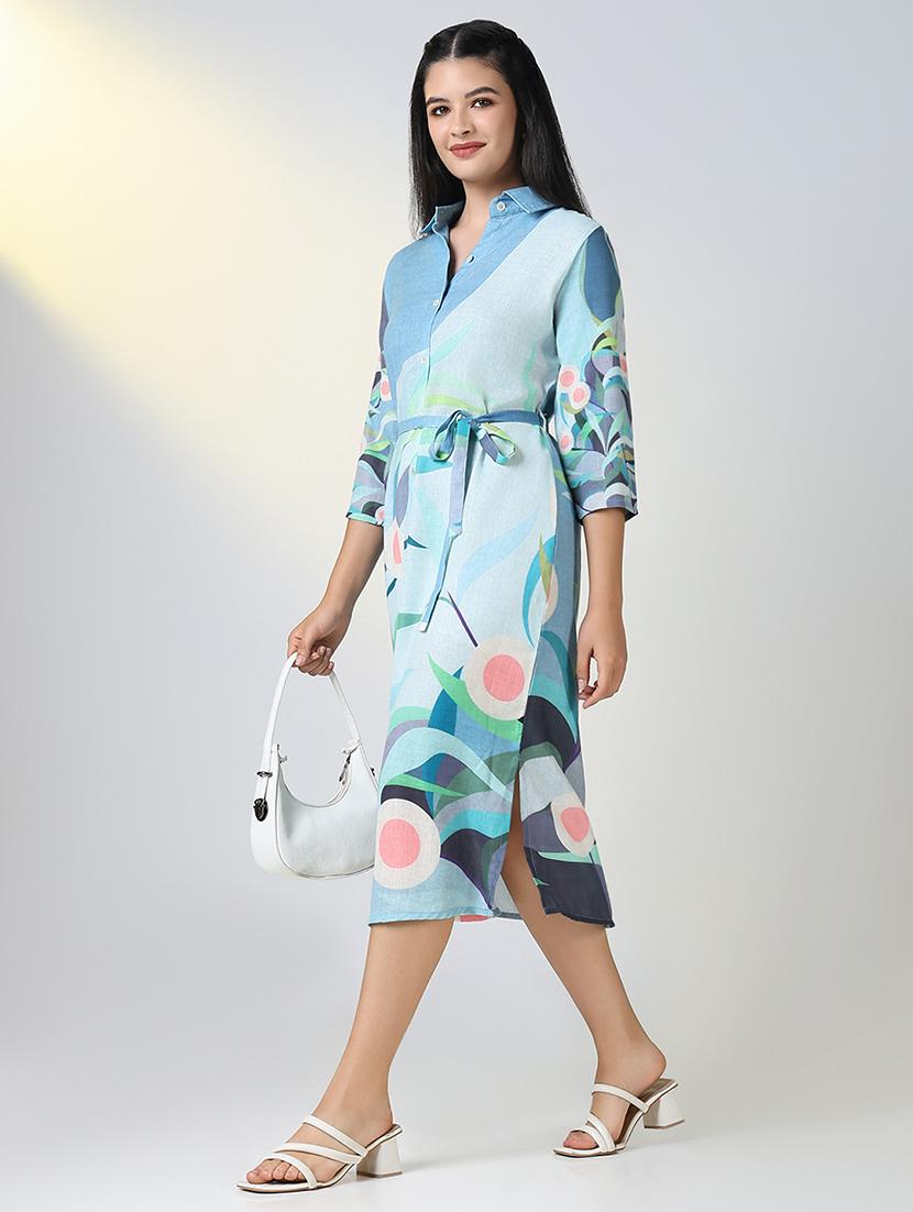 women printed three quarter sleeve shirt dress - 21721678 -  Standard Image - 1