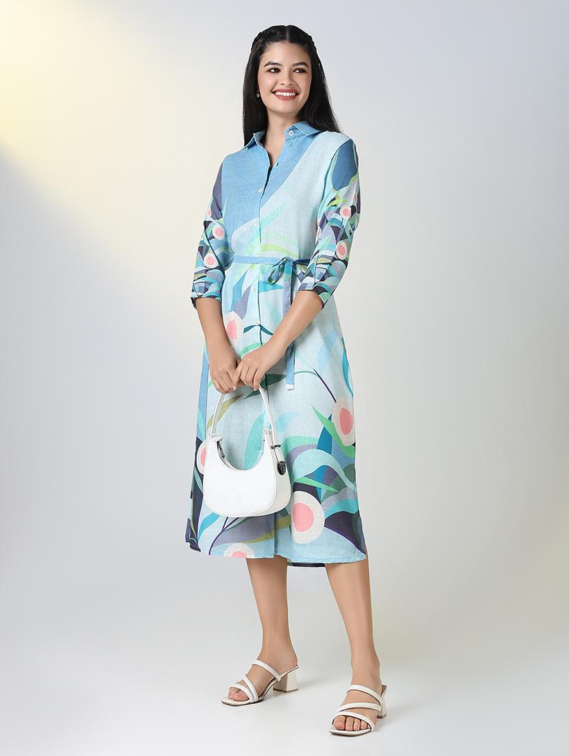 women printed three quarter sleeve shirt dress - 21721678 - Standard Image - 4