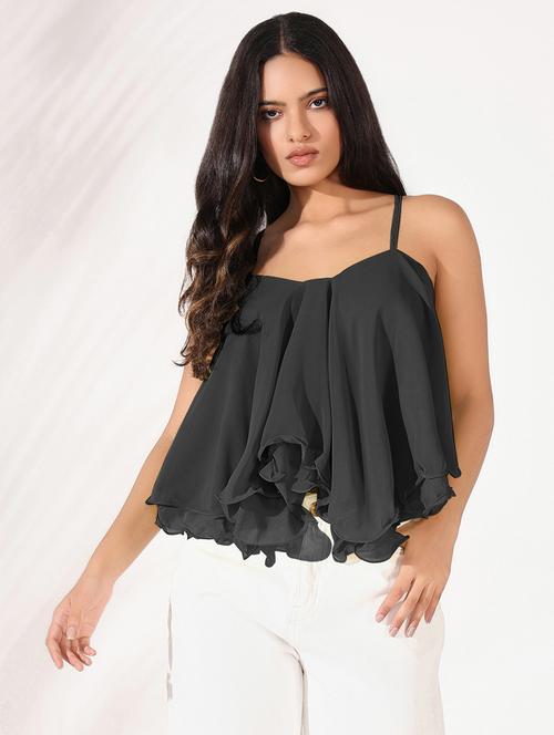 women solid shoulder strap neck regular top - 21721682 -  Standard Image - 0