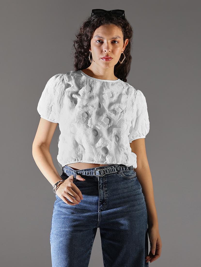 white poly chiffon regular top - 21721693 - Zoom Image - 0