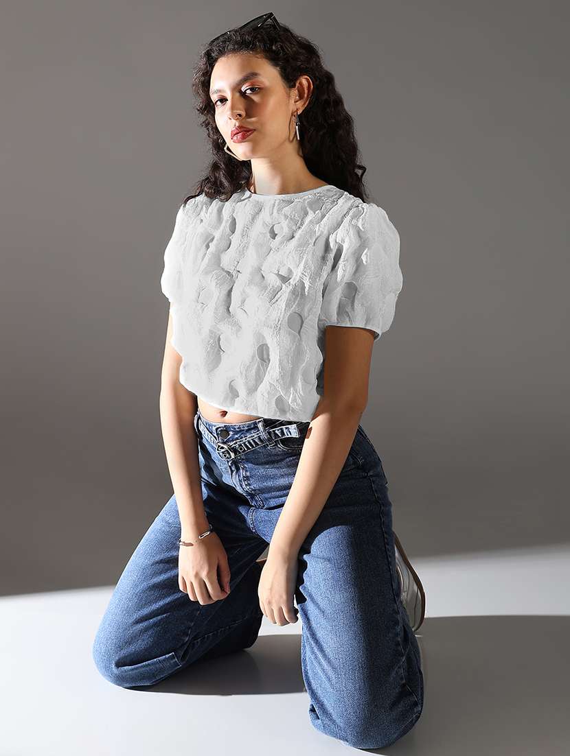 white poly chiffon regular top - 21721693 - Standard Image - 1