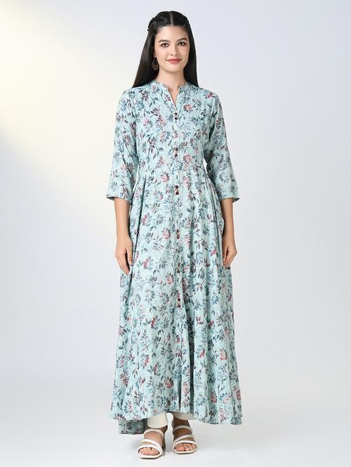 women printed mandarin neck flared kurta - 21721697 - Standard Image - 0
