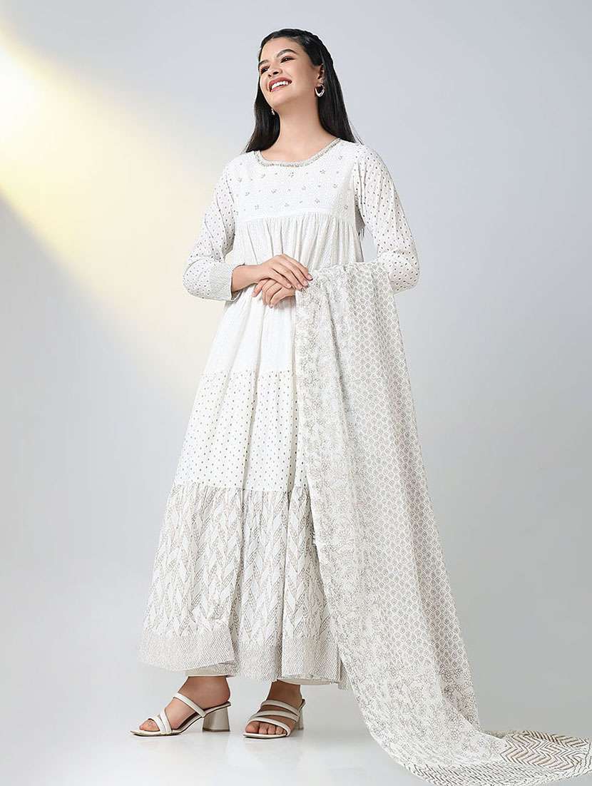 women printed three quarter sleeve kurta dupatta set  - 21721699 -  Standard Image - 1