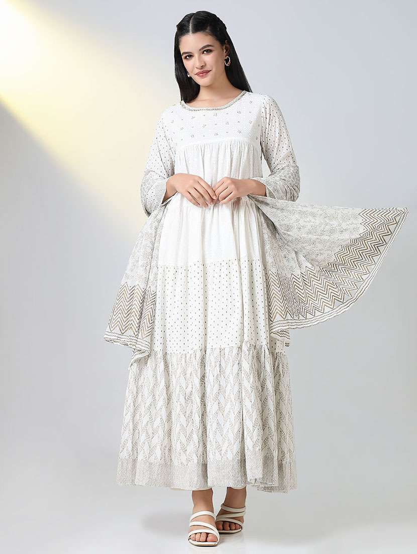 women printed three quarter sleeve kurta dupatta set  - 21721699 -  Standard Image - 4