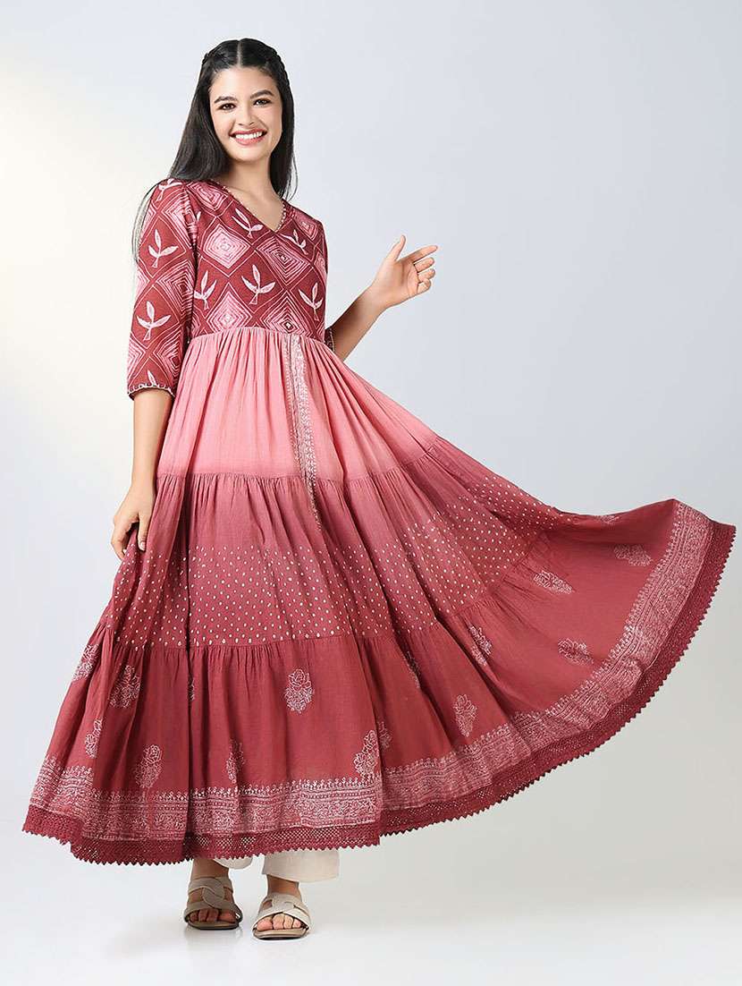 women printed v neck tiered kurta - 21721700 - Standard Image - 4