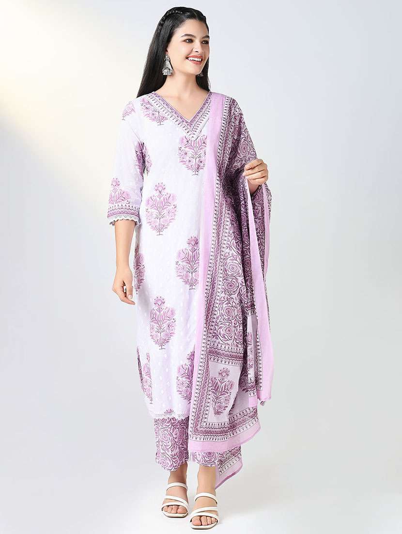 women three quarter sleeve kurta pant with dupatta set 