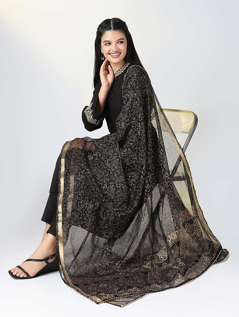 women black long sleeve kurta pant with dupatta set  - 21721716 -  Standard Image - 1