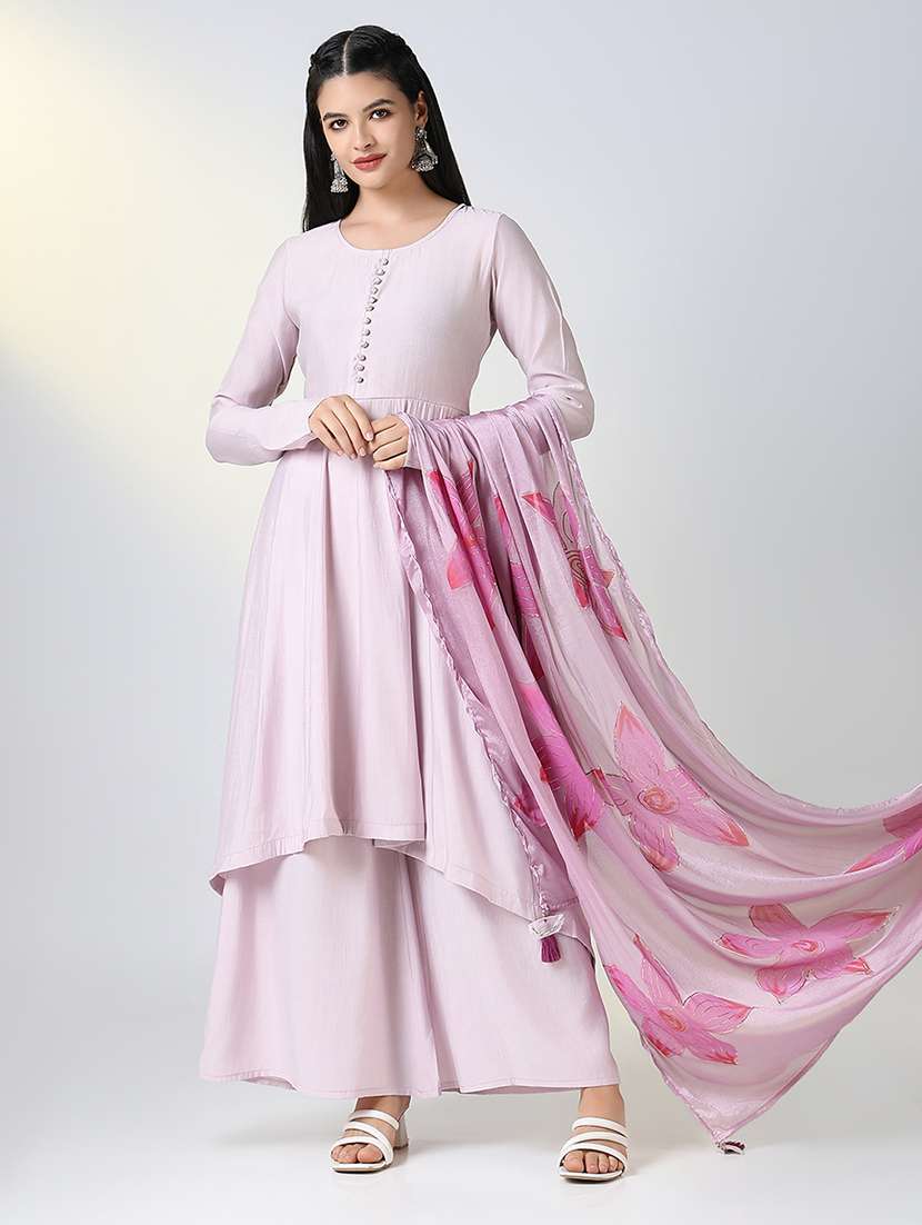women solid long sleeve kurta palazzo with dupatta set  - 21721719 -  Standard Image - 1