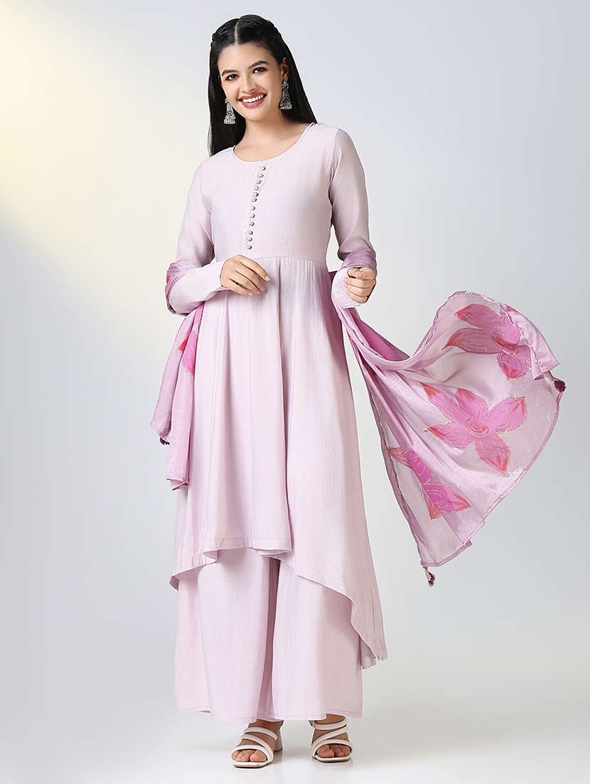 women solid long sleeve kurta palazzo with dupatta set  - 21721719 -  Standard Image - 4