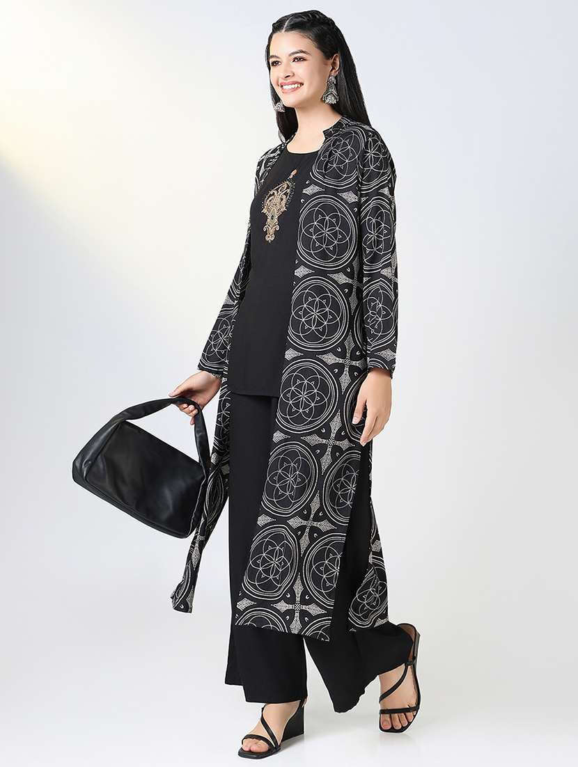 women black printed round neck fusion set - 21721722 -  Standard Image - 4