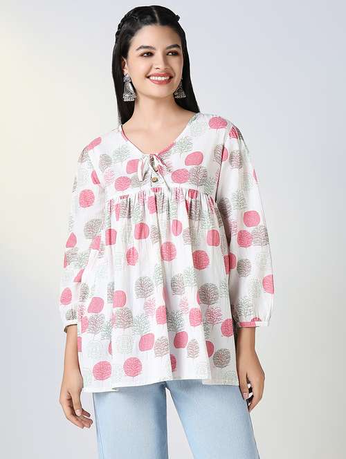 women white printed v neckk a-line kurti - 21721724 -  Standard Image - 0