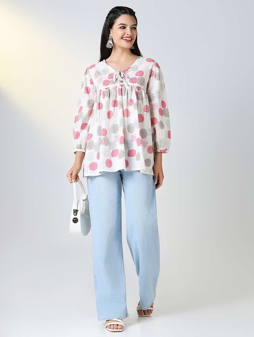 women white printed v neckk a-line kurti - 21721724 - Standard Image - 4