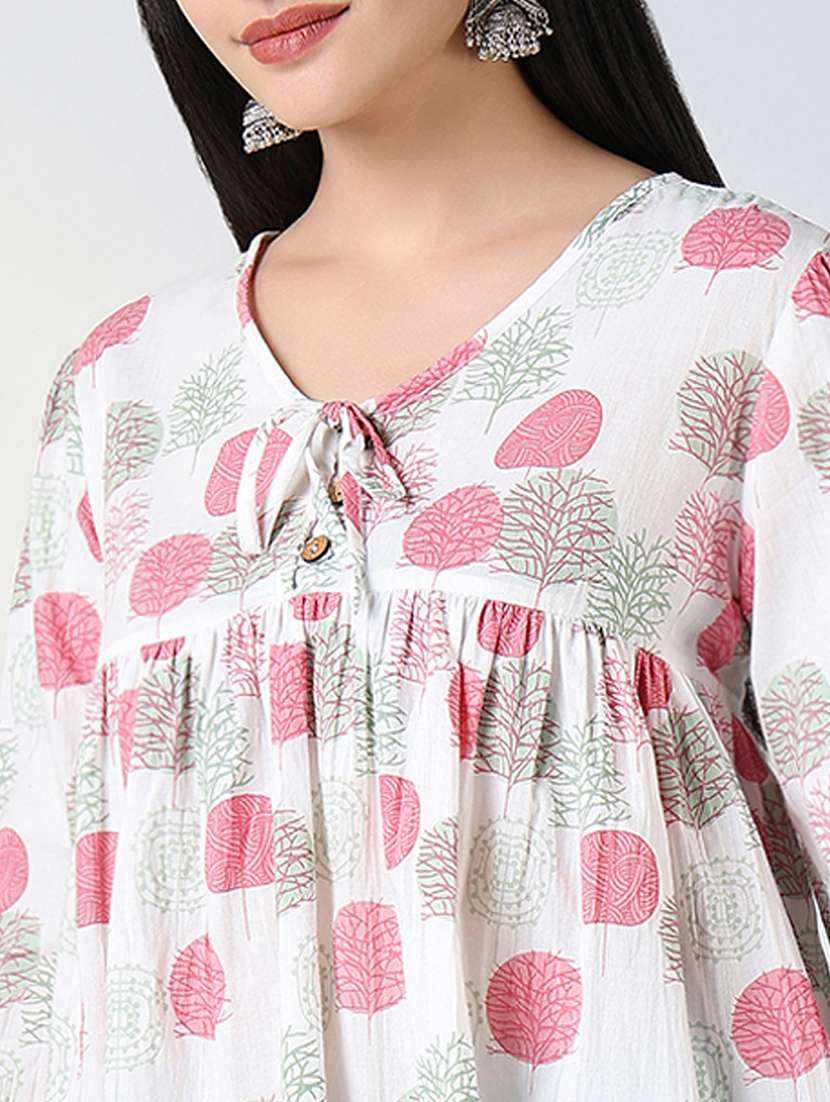women white printed v neckk a-line kurti - 21721724 - Standard Image - 6