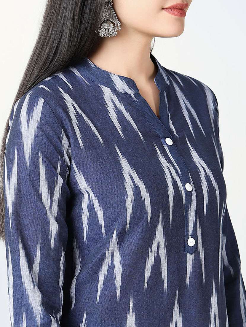 women ikat mandarin neck straight kurti - 21721726 -  Standard Image - 6