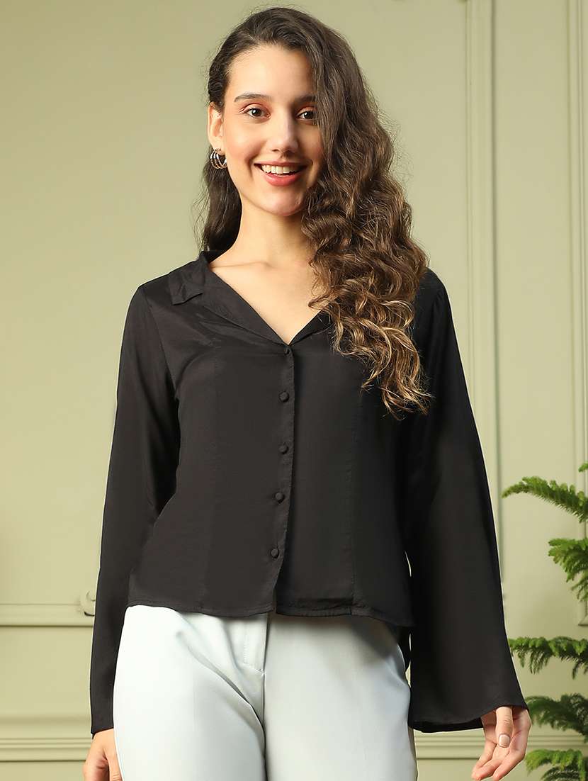 women long sleeves solid regular shirt