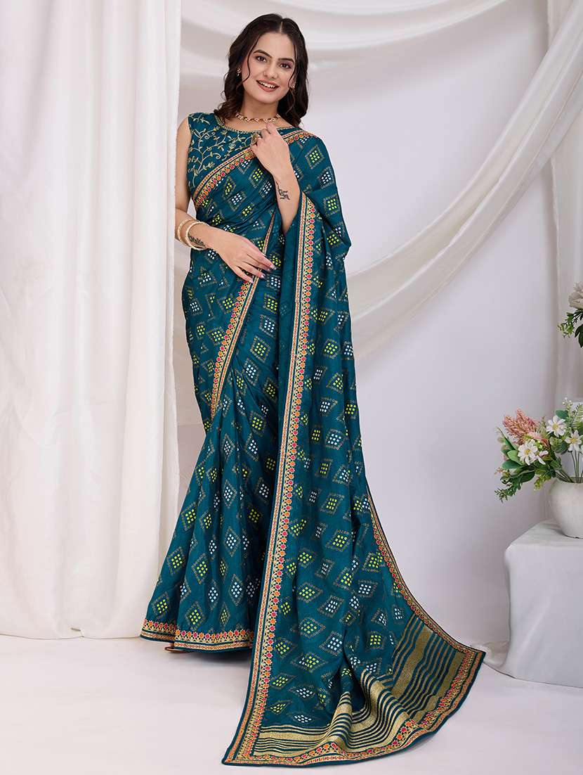 women bandhani printed bordered saree with blouse - 21721772 -  Standard Image - 1