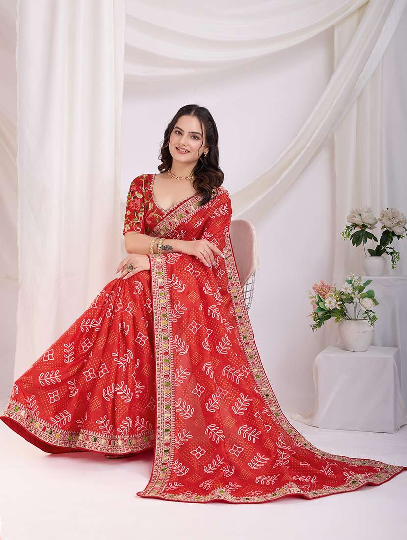 women bandhani printed saree with blouse - 21721783 -  Standard Image - 4