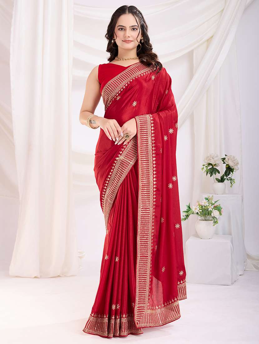 women red embroidered saree with blouse