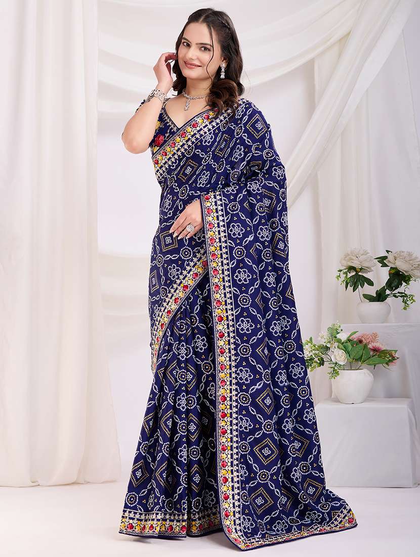 women bandhani printed saree with blouse - 21721806 -  Standard Image - 1