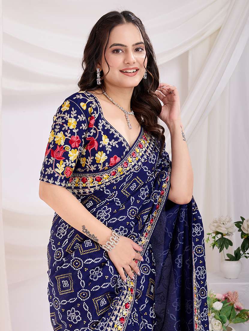women bandhani printed saree with blouse - 21721806 -  Standard Image - 4