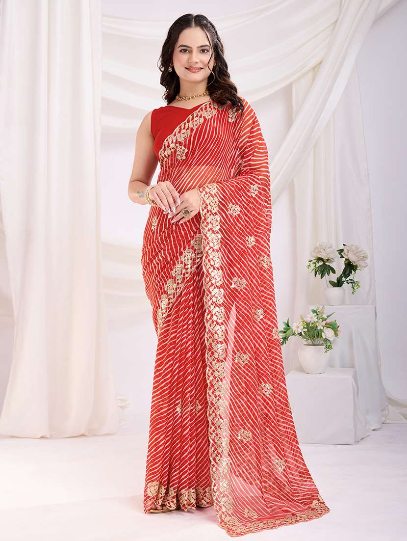 women red leheriya printed saree with blouse