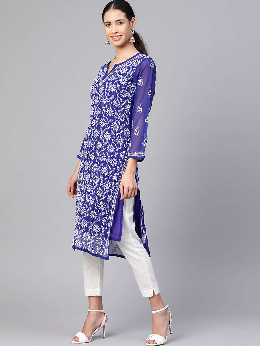 women long sleeve straight chikankari kurta - 21721869 -  Standard Image - 1