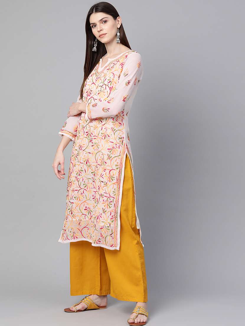 women chikankari long sleeve straight kurta - 21721873 -  Standard Image - 1