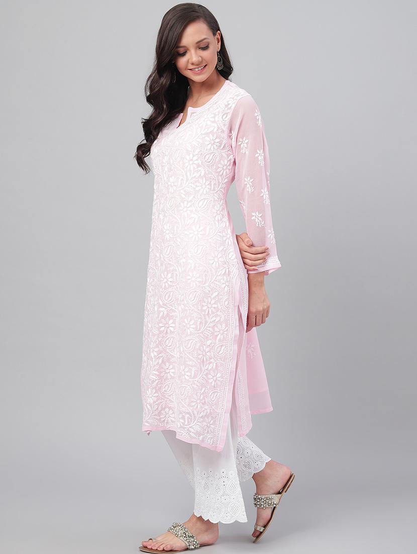 women chikankari long sleeve straight kurta - 21721877 - Standard Image - 1