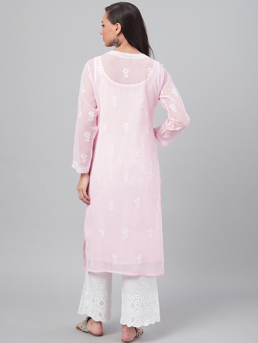 women chikankari long sleeve straight kurta - 21721877 - Standard Image - 4