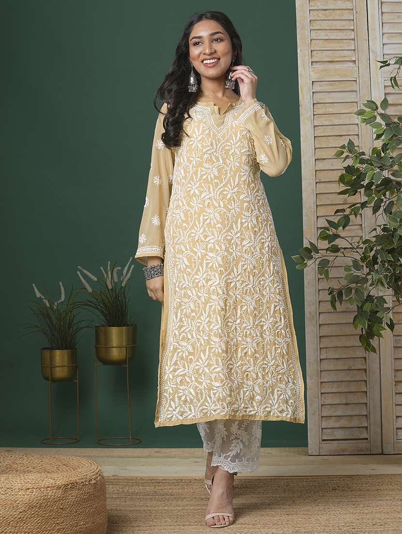 women chikankari long sleeve straight kurta - 21721879 - Standard Image - 1