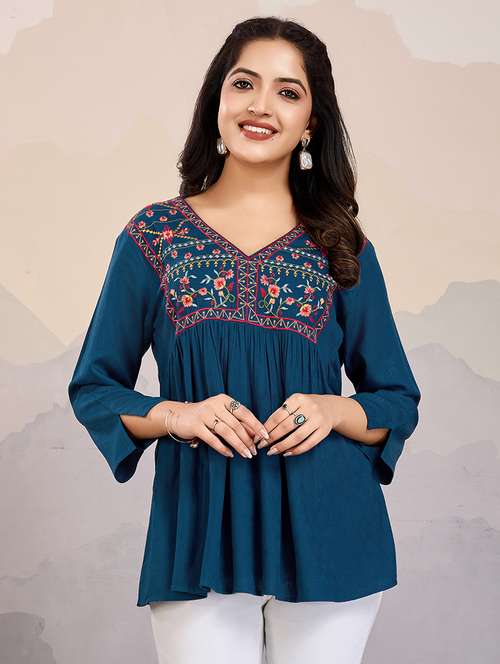 women v-neck embroidered line top - 21721883 -  Standard Image - 0