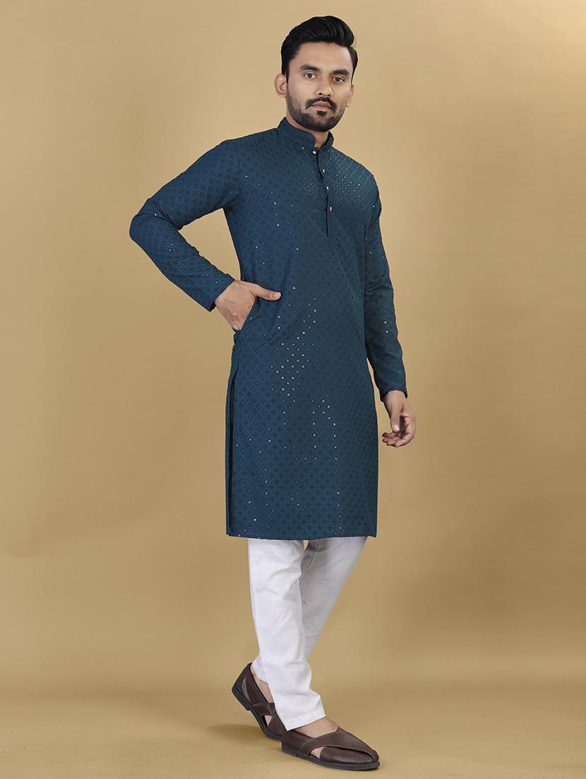men embroidered mandarin neck kurta - 21721889 - Standard Image - 1