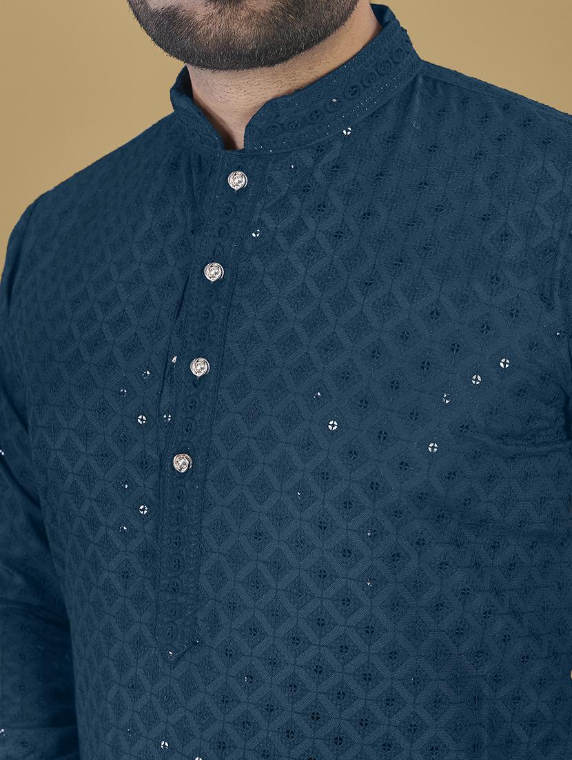 men embroidered mandarin neck kurta - 21721889 - Standard Image - 4