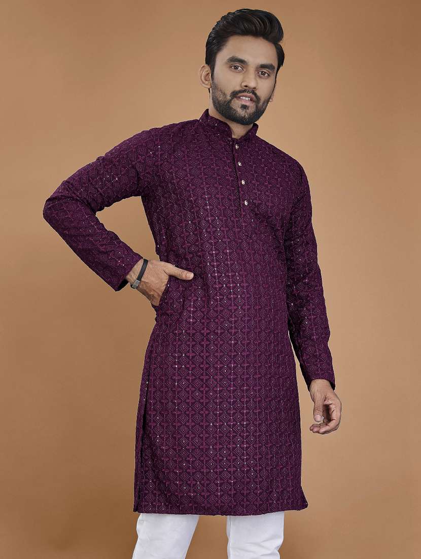men embroidered mandarin neck kurta - 21721893 - Standard Image - 4