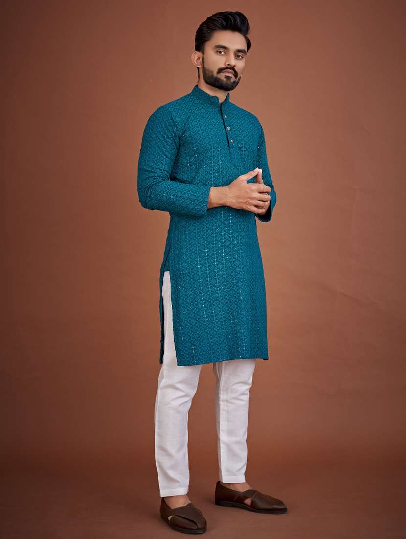 men embroidered mandarin neck kurta - 21721895 -  Standard Image - 1