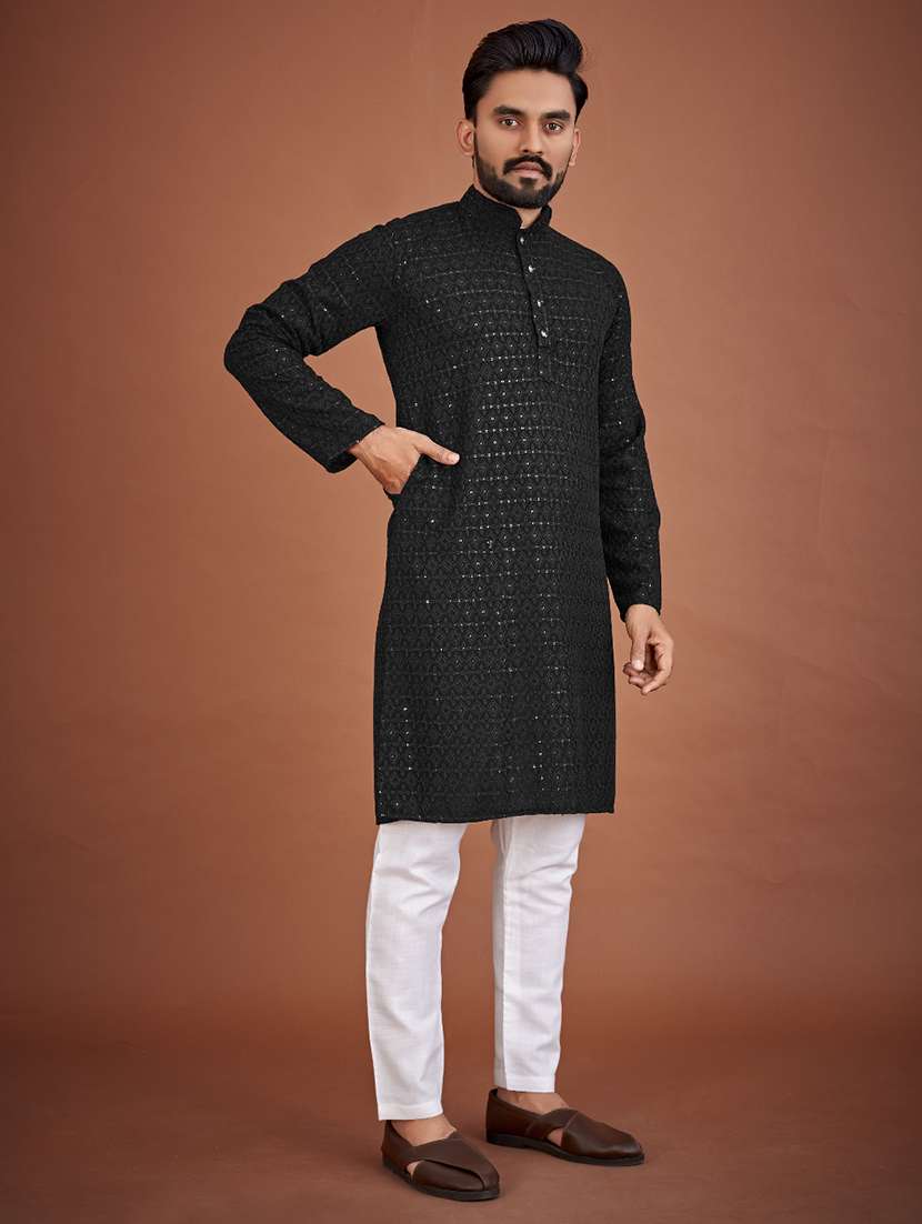 men embroidered mandarin neck kurta - 21721896 -  Standard Image - 1