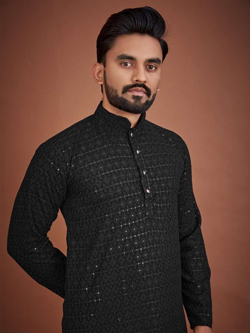 men embroidered mandarin neck kurta - 21721896 - Standard Image - 4