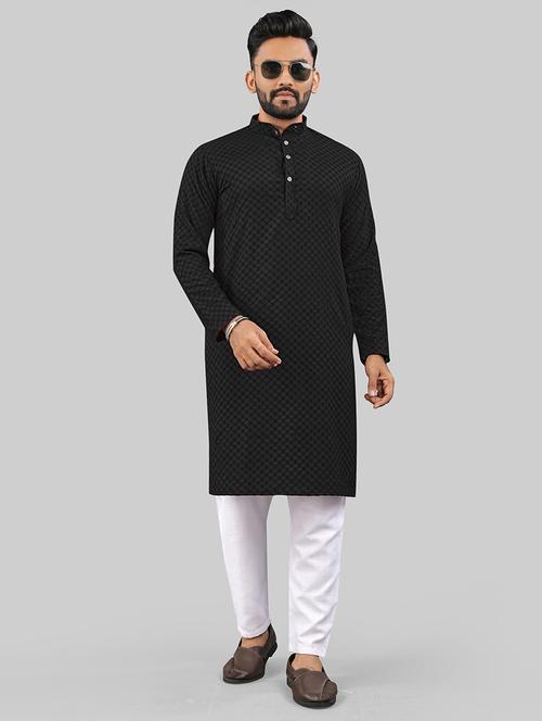men self design mandarin neck kurta - 21721897 - Standard Image - 0