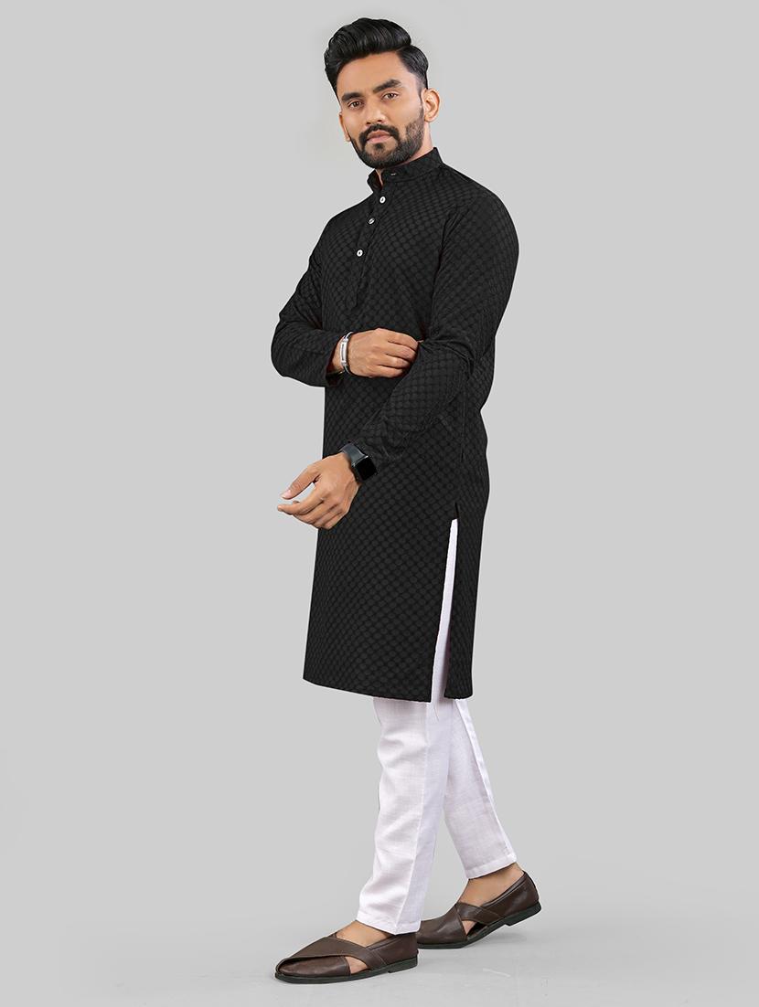 men self design mandarin neck kurta - 21721897 - Standard Image - 1