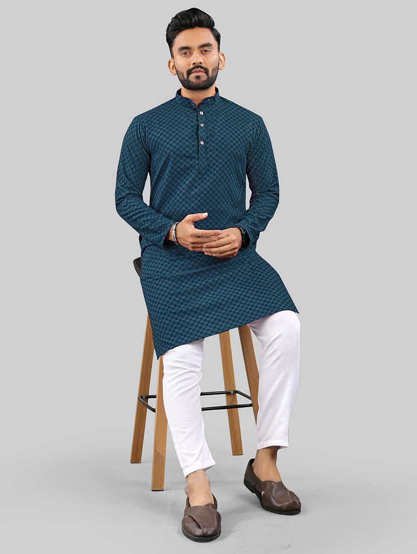 men self design mandarin neck kurta - 21721898 -  Standard Image - 4