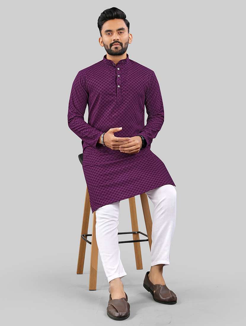 men self design mandarin neck kurta - 21721899 -  Standard Image - 4