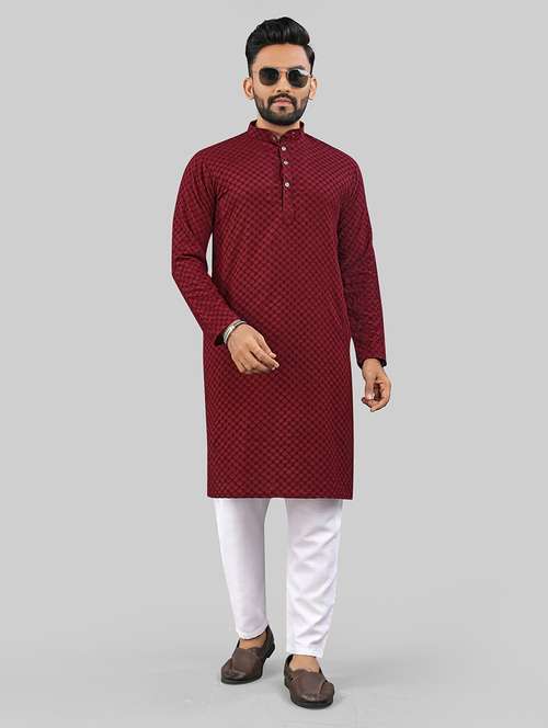 men self design mandarin neck kurta