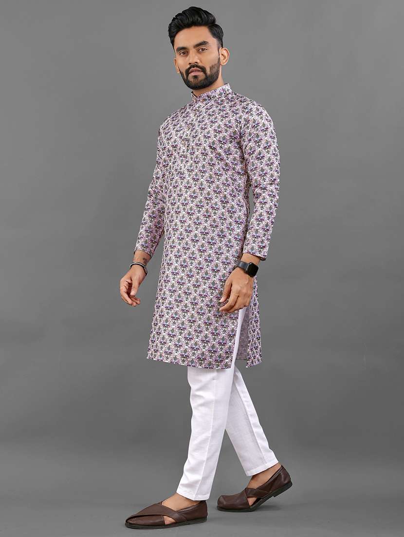 men printed mandarin neck kurta - 21721901 - Standard Image - 1