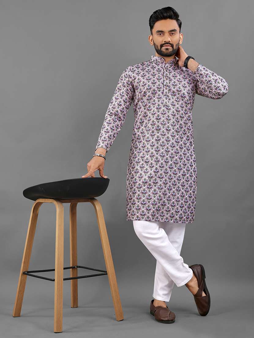men printed mandarin neck kurta - 21721901 - Standard Image - 4