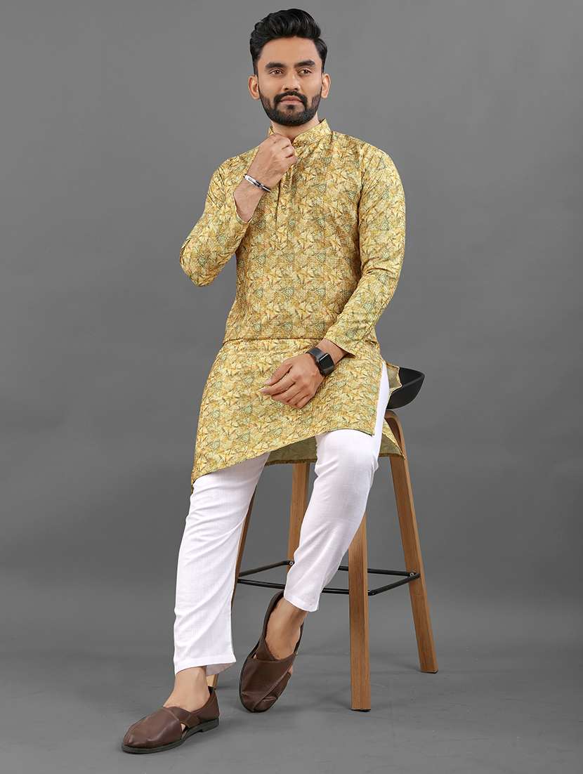 men printed mandarin neck kurta - 21721902 - Standard Image - 4