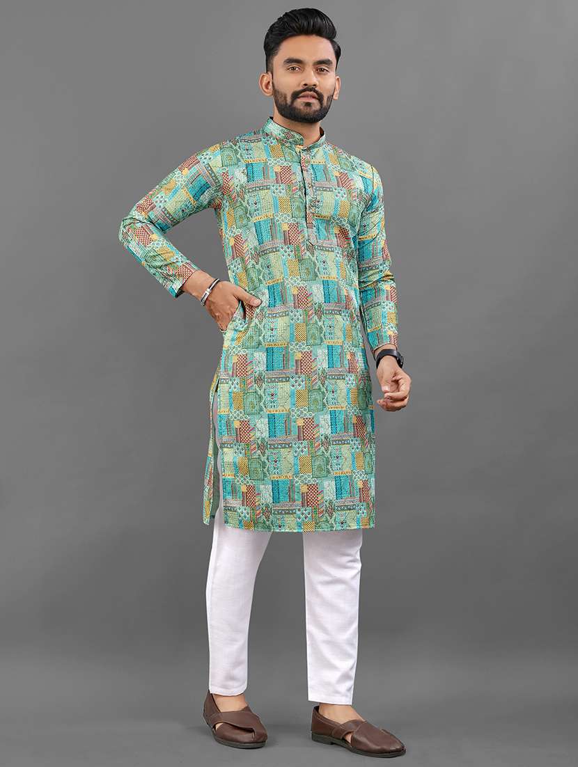 men printed mandarin neck kurta - 21721903 - Standard Image - 1