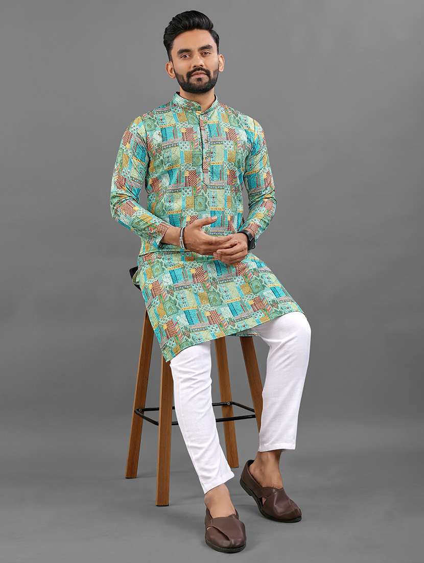men printed mandarin neck kurta - 21721903 - Standard Image - 4