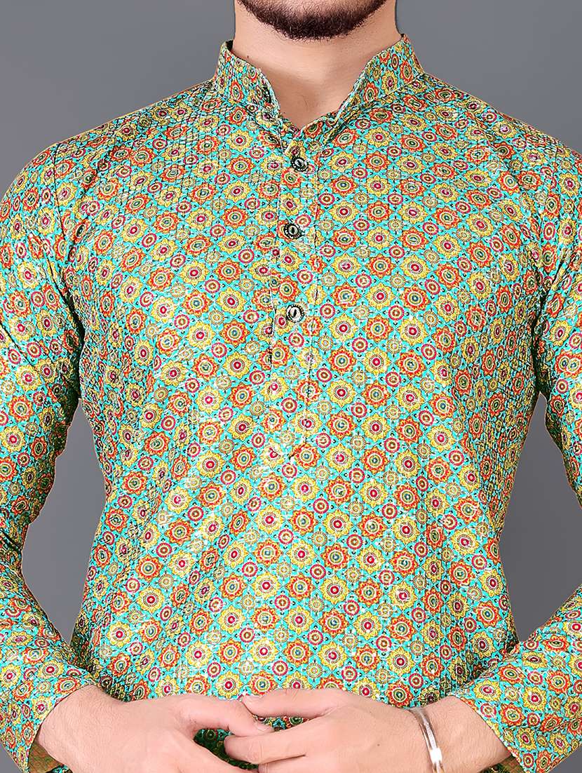 men printed mandarin neck kurta - 21721904 -  Standard Image - 4